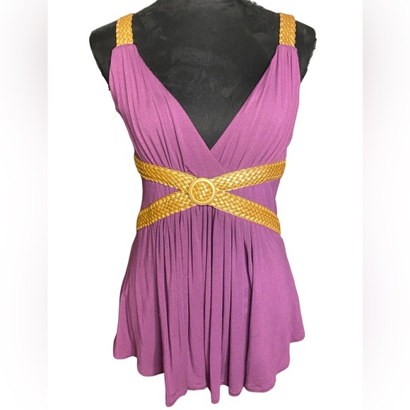 Boston Proper Purple Tank with Gold Faux Leather Braided Straps Size Sm. - Picture 1 of 3